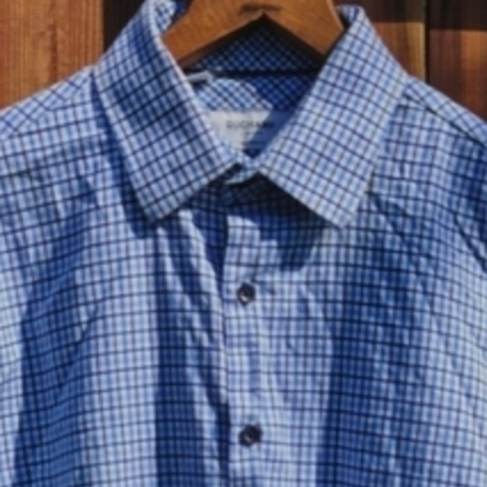 Duchamp London Blue and White Plaid Long Sleeved Tailored Fit Men's Shirt. - Picture 5 of 5